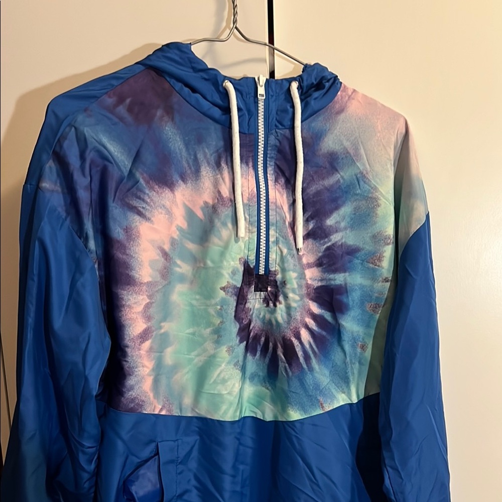 Blue and Tie-Dye Pullover Hoodie